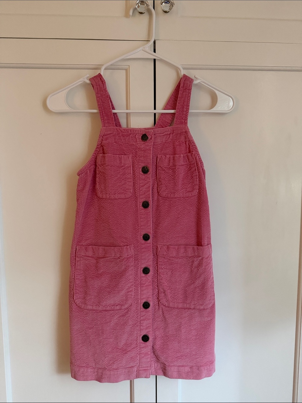 Pink Corduroy Button-Front Pinafore Dress for Kids